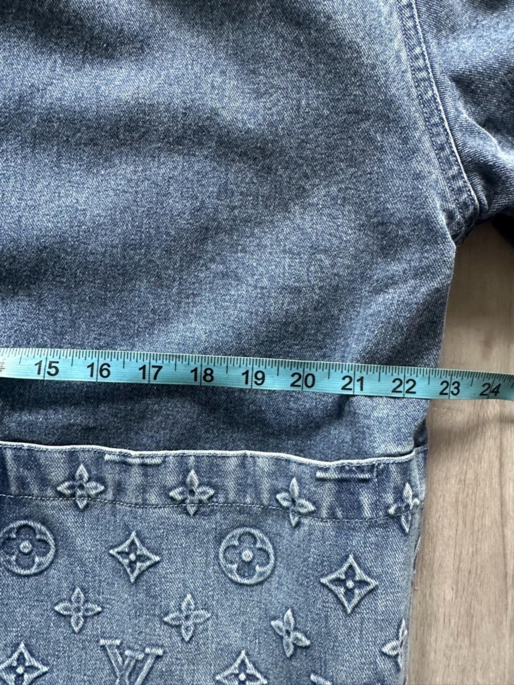 Designer Blue Denim Short-Sleeve Shirt Jacket (XL) Denim Workwear Shirt - Picture 9 of 10